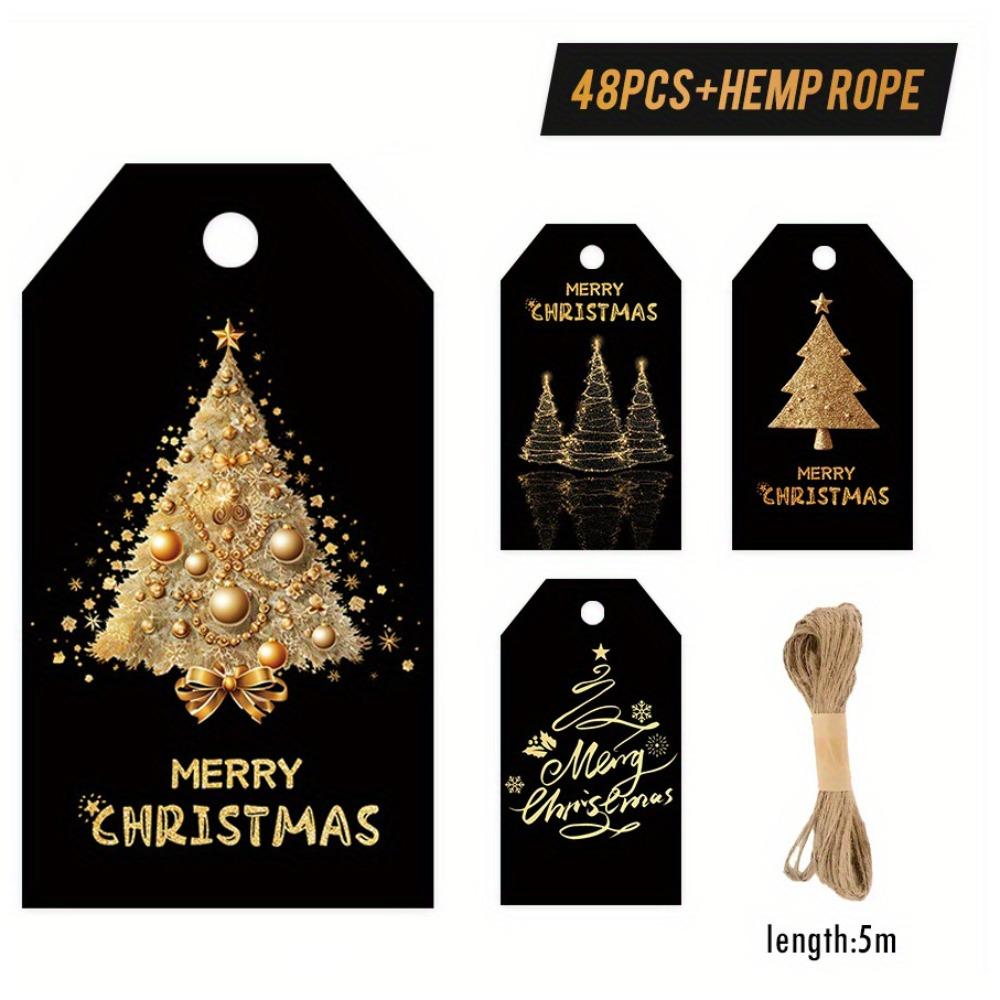 

48pcs with Hemp Rope Christmas Gift Tags 4 Styles Party Labels Gift Packaging Labeling Home Decor