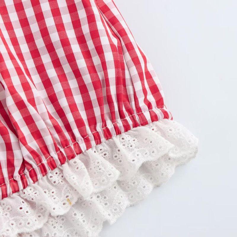 Kaslead New Arrival Women's Clothing Fashion Style Stylish Simple and Versatile Plaid Stitching Lace Shorts