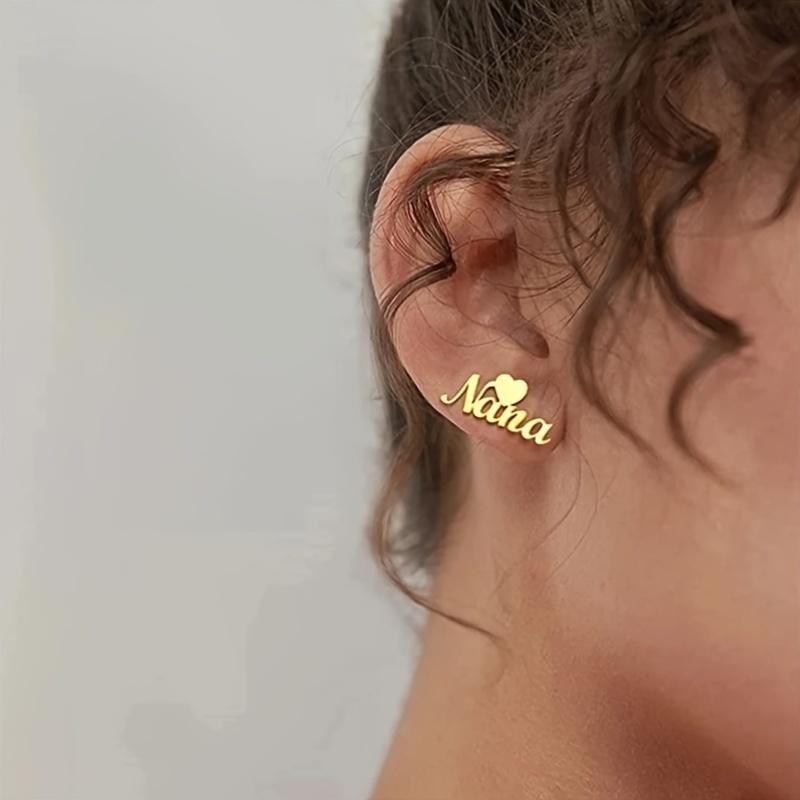 Excellent Fashion Gold Customized Name Cute Heart Earrings Stainless Steel Letters Studs Earrings