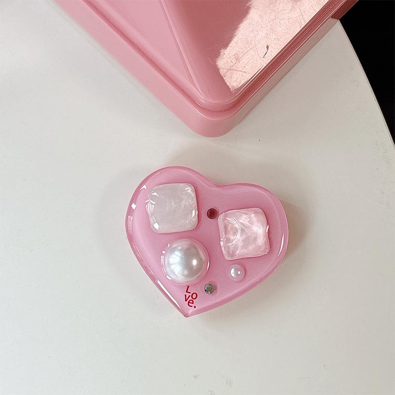Solid Color Heart Rhinestone Phone Case with Magnetic Holder and Desktop Support