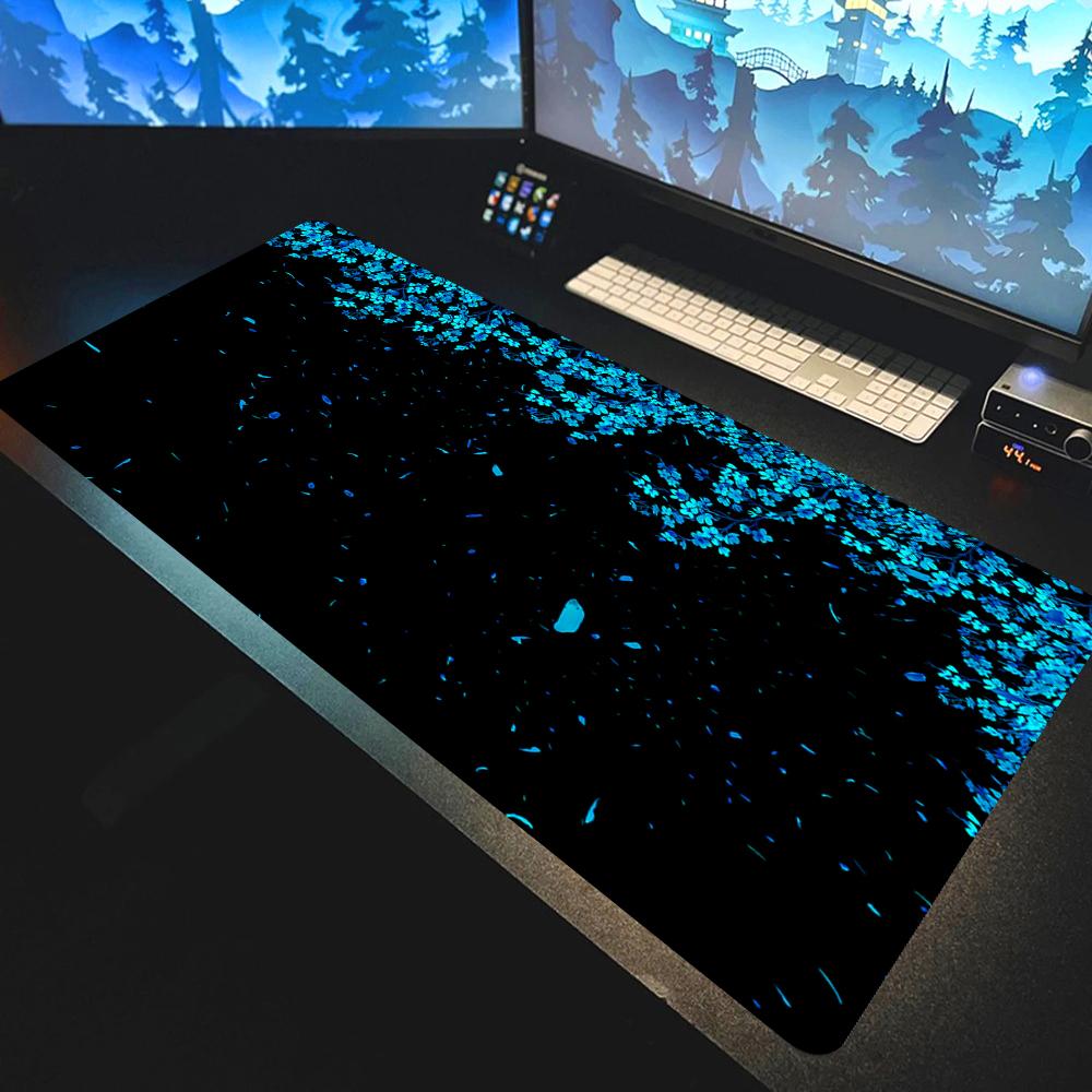Kawaii Lila Blume Schreibtischmatte Schwarze Sakura Gaming-Mauspad Kirschblüte Mauspade Gamer Computer Matte