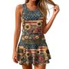 Sleeveless Tank Dress with Flag and Sunflower Print Casual Fit Flared Hem Lightweight Soft Fabric Summer Wear for Women Juniors