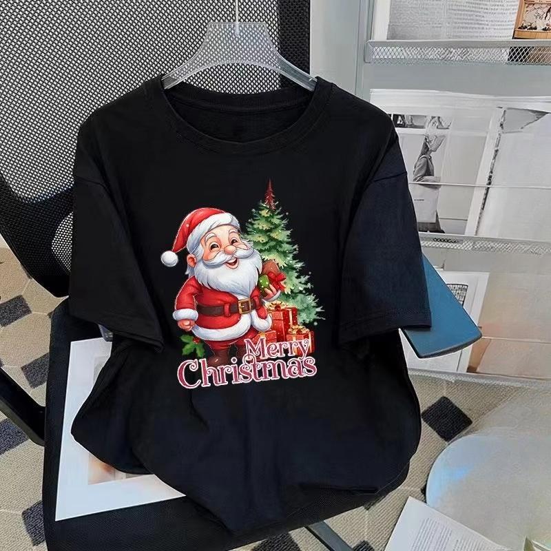 Christmas Printed Women's Comfortable T-shirt Personalized Commuter Versatile Casual Soft Short Sleeved Cotton T-shirt