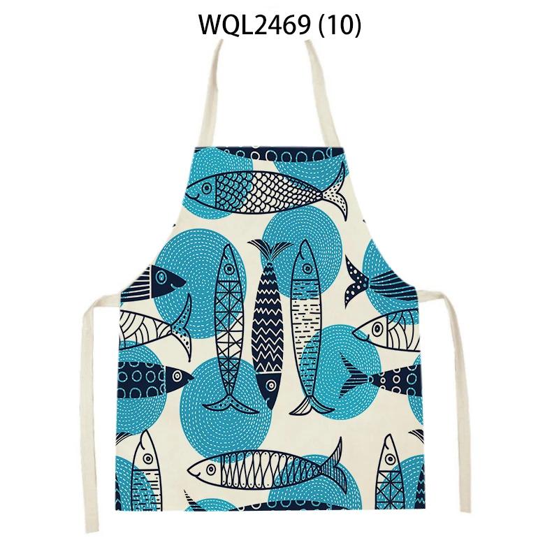 Creative Fish Conch Printed Kitchen Aprons for Women Men Home Cooking Baking Accessories Apron Adult Kids Sleeveless Apron