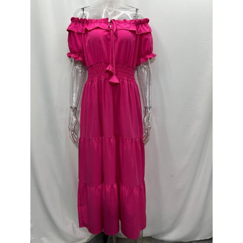 GMXIA Women's Dresses Fashion Temperament Ruffle One Shoulder Bubble Sleeve Dresses