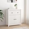 Low Buffet - White - Solid Pine Wood - 70x35x80 Cm - Large Storage Space - Ideal for Living Room