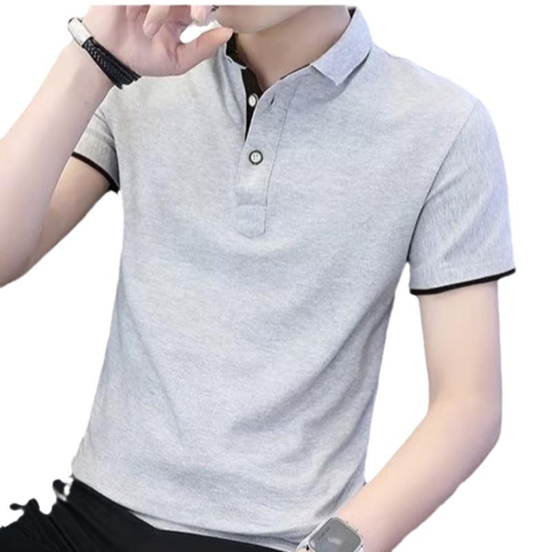 Men's Trendy Summer Short-Sleeve Polo with Korean-Style Color-Block Lapel