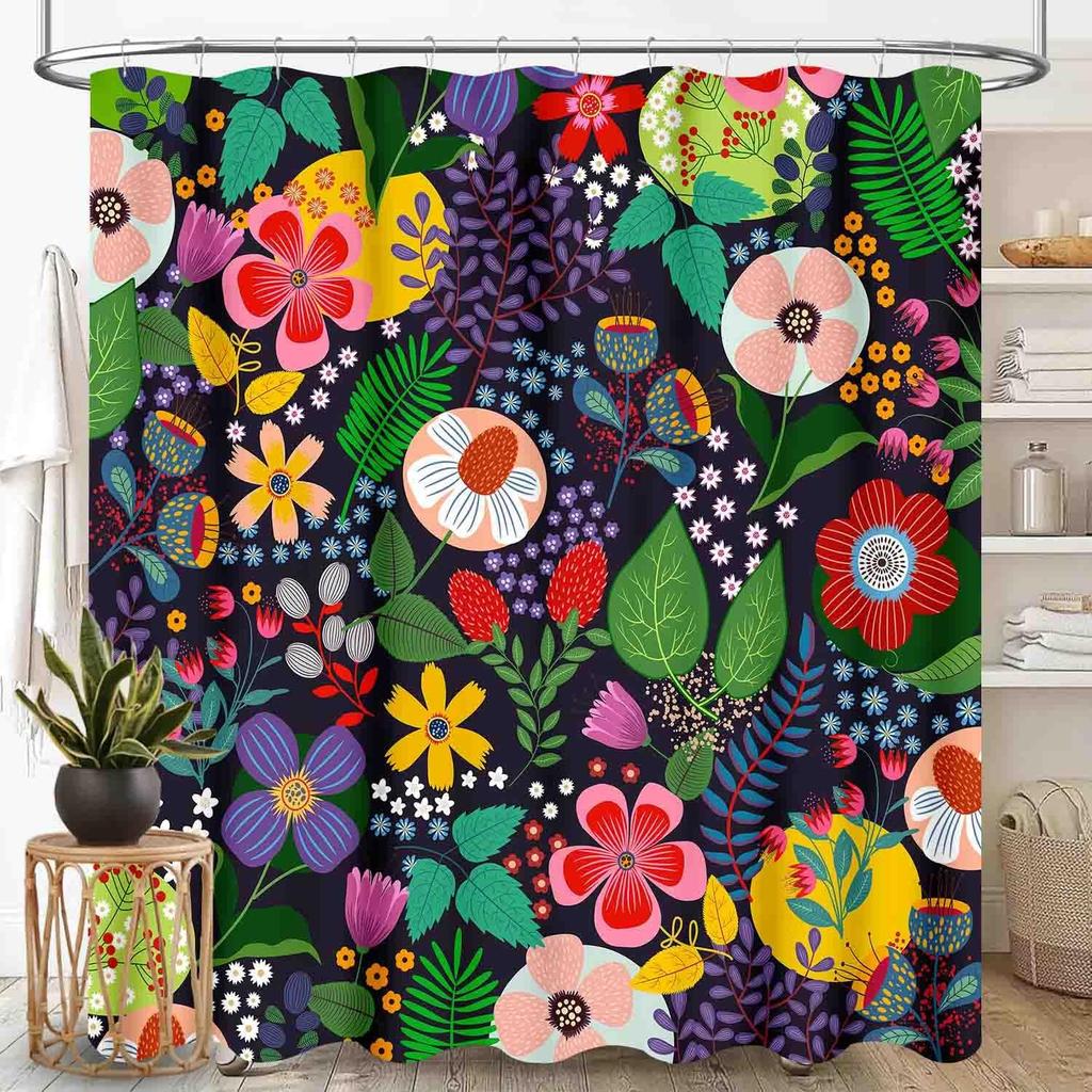 Boho Floral Shower Curtain for Bathroom,Colorful Mandala Tropical Flower Vibrant Ethnic Paisley Print Bohemian Unique Vintage