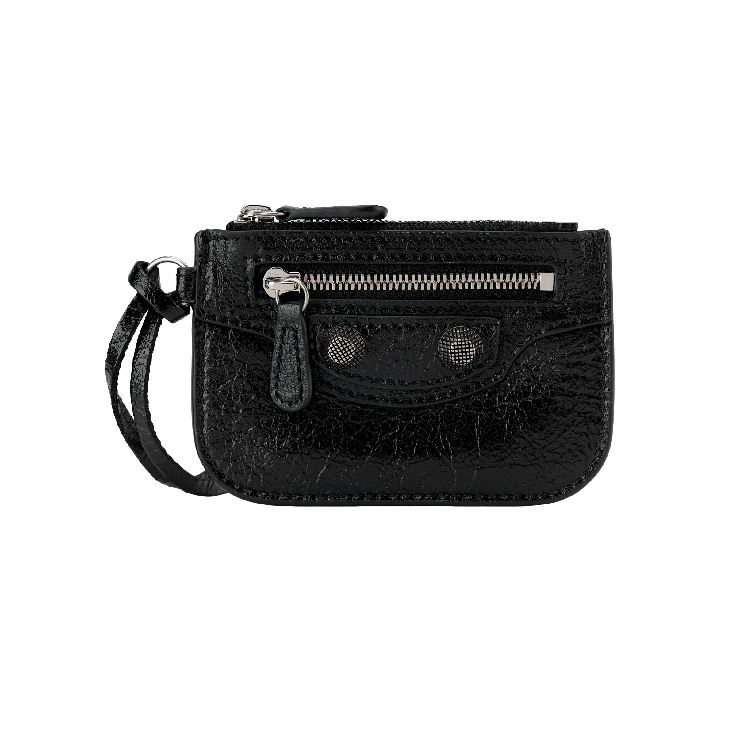Balenciaga Le Cagole Distressed Silver Hardware Lambskin Wallet Women Wallet Black 7767691VG9Y1000 Basic Set (Bag+Dust Bag)