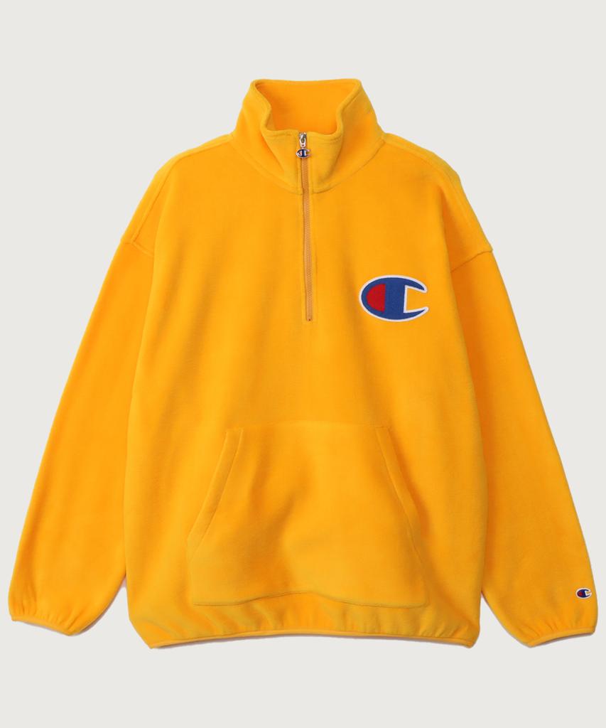 Champion Big C Logo Oversized Half Zip Fleece Gold