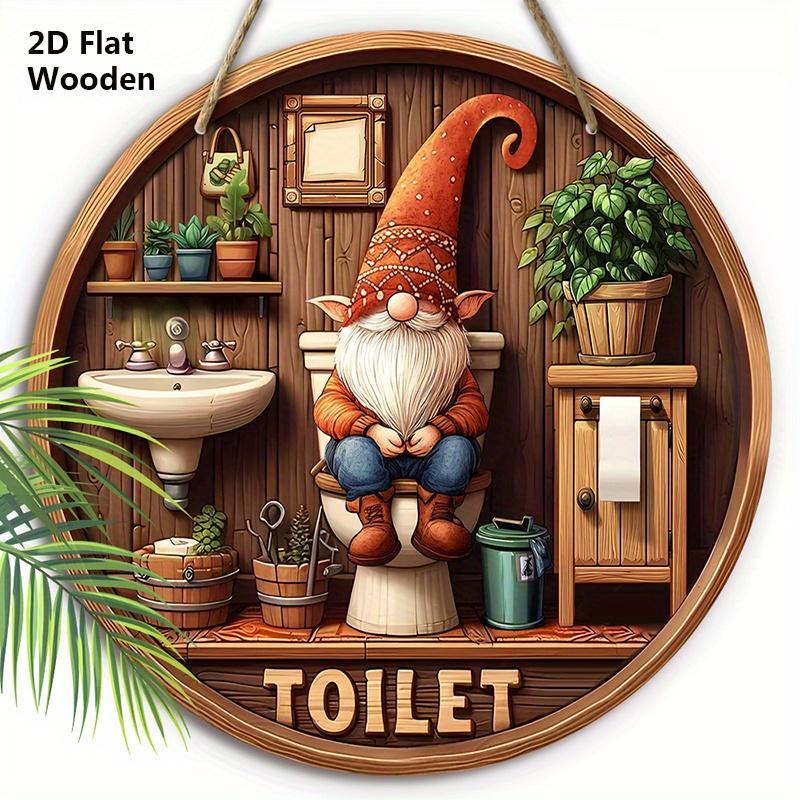 Lodge Style Gnome Bathroom Wooden Sign - Rustic Decorative Plaque with Family Themed Toilet - Ideal Hanging Ornament for Home, Yard, Balcony Decor