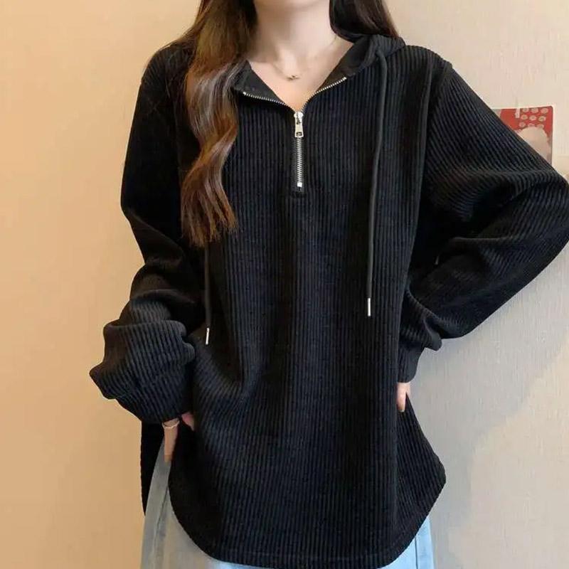 Sweatshirt for Women Cotton OversizeLoose-Fit Hooded Spring Autumn Loose V-Neck Casual Pullover Long Sleeve Top Sweatshirt