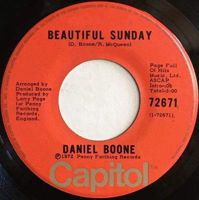 7inch Record DANIEL BOONE - Beautiful Sunday 72671 CAPITOL Canada Rock Used