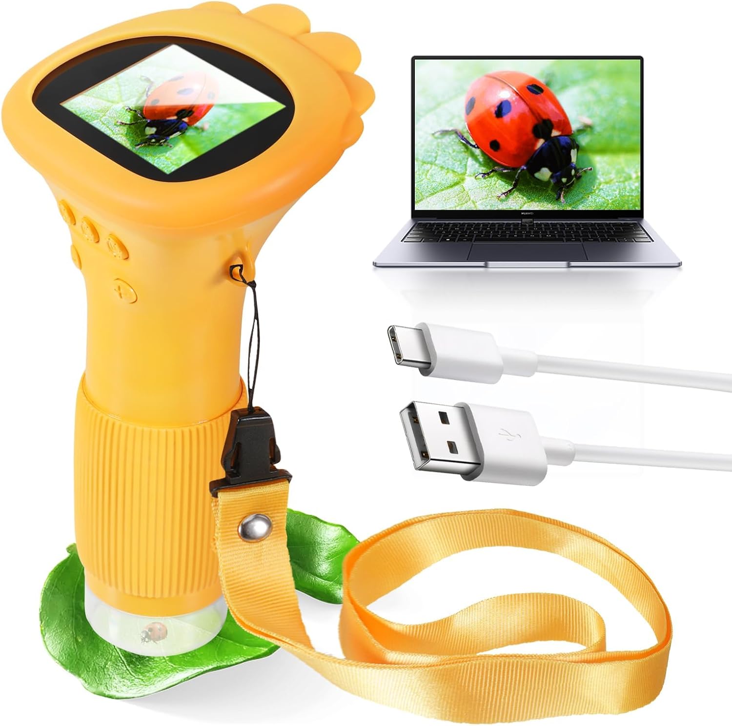 Kids Microscope 1000X Magnifier Microscope 200 Megapixels With Led Photo Video Function Educational Toys Science For Children bianco