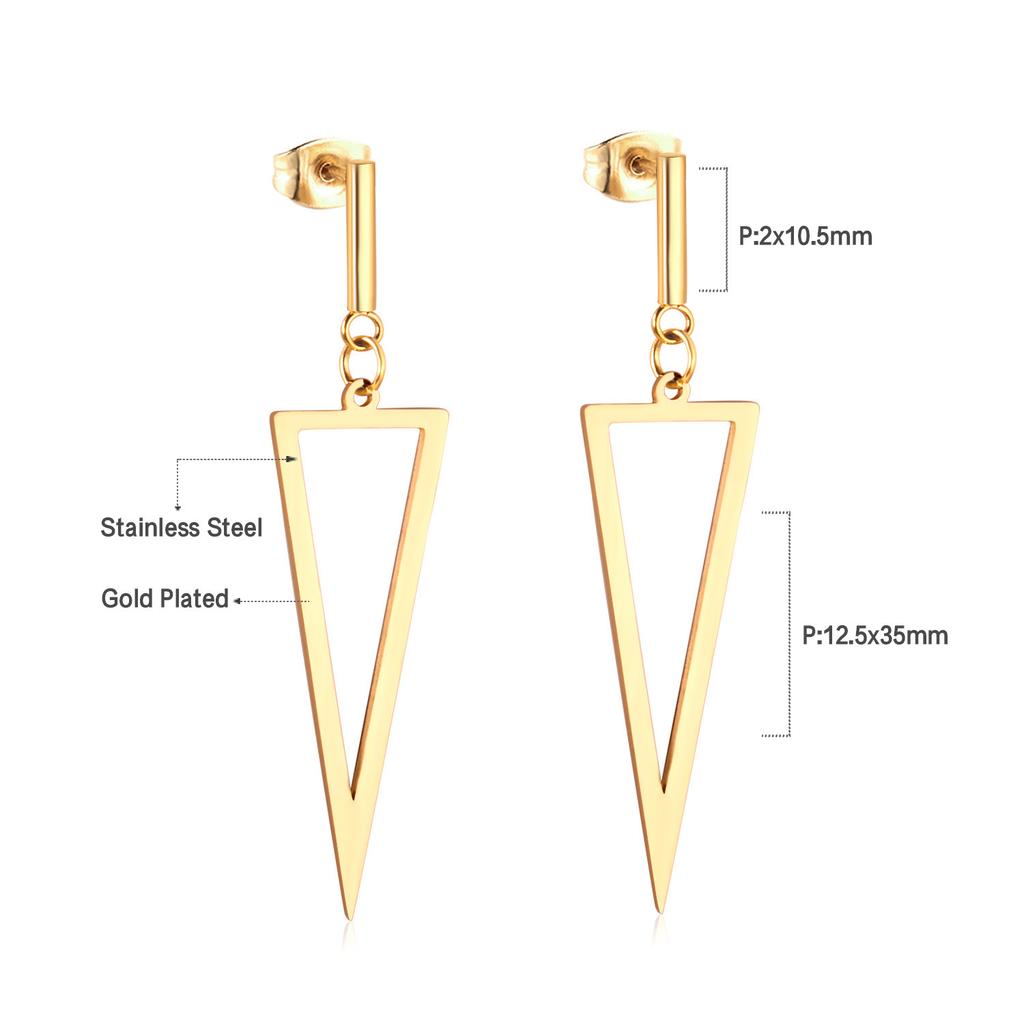 Geometric Stud Earrings Round Triangle Fringed Earrings Stainless Steel Plated 18K Gold Earrings