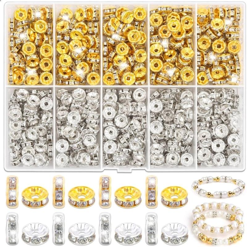 600/720/900Pcs Rhinestones Spacer 8mm Sparkling Rondelle Spacer Beads Flat Round Beads for Bracelets Jewelry Making