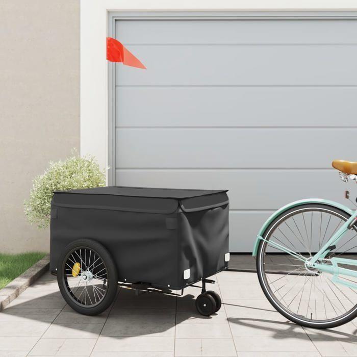 VidaXL Remorque de Vélo, Chariot de Transport avec Barre d'Attelage, Remorque de Bicyclette avec Drapeau pour Bagage, Noir 94115