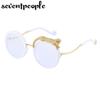 Oversized Round Sunglasses Women Big  Luxury Brand Crystal Leopard-Shaped Sun Glasses for Ladies Anti Blue Light Eyeglasses