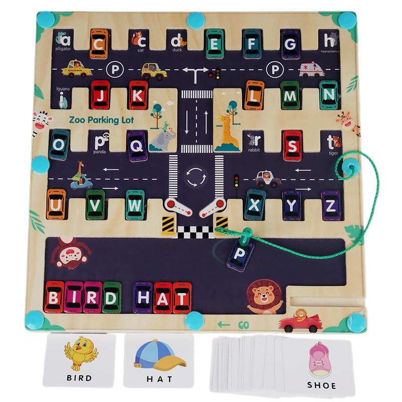 

Children Magnetic English Letters Find Car Parking Maze Learning Education Toys Color Matching Montessori Toys Wooden Toys