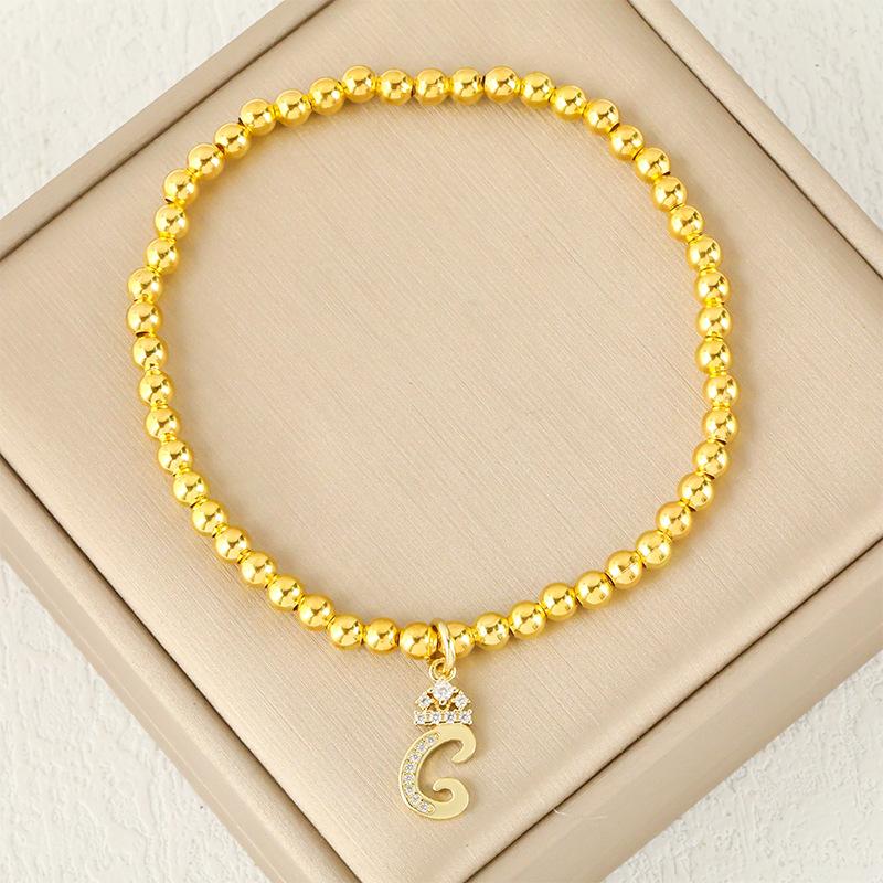 Fashion Round Bead 26 Crown Small Letter Bracelet Copper Plated Micro Inlaid Zircon High-end Jewelry
