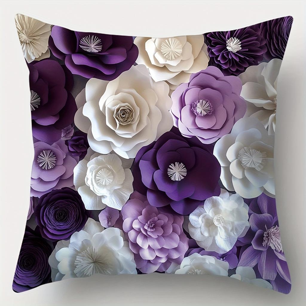 Printed Cushion Cover Purple Flower Soft Polyester Fabric Living Room Sofa Bedroom Bedside Decorative Pillowcase