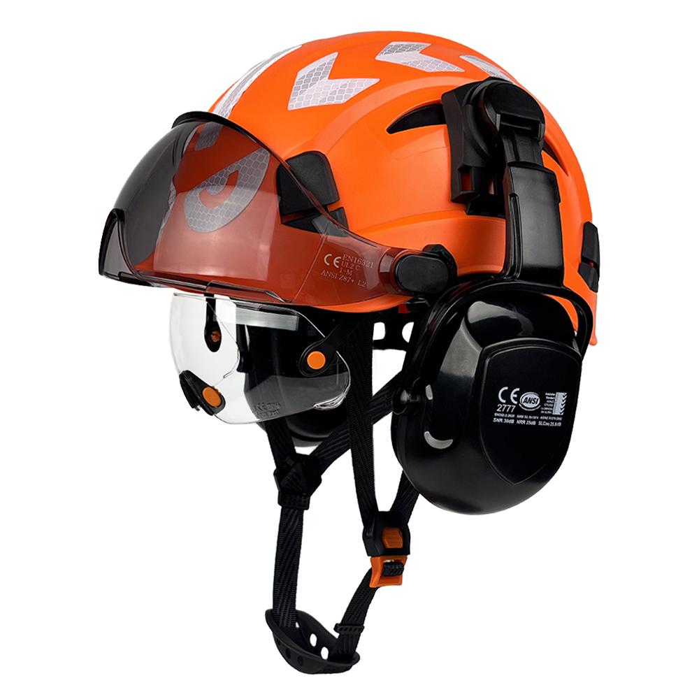 CE Construction Safety Helmet With Built In Goggles Earmuffs Reflective Stickers Hard Hat With Visor Adjustable Vented ABS Hardh