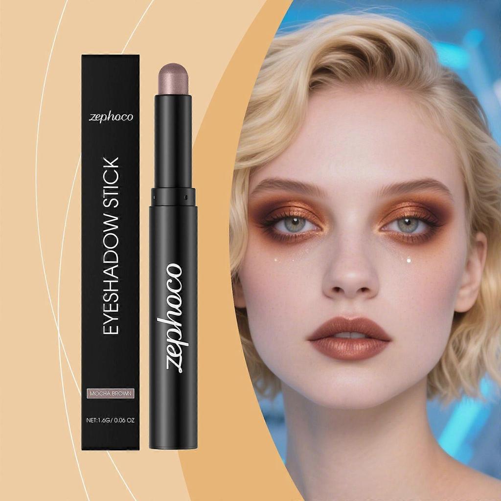 Zephoco Mocha Brown Shiny Eyeshadow Stick, Natural Color, Easy To Apply, Pearlescent, Daily Convenient Eyeshadow Stick