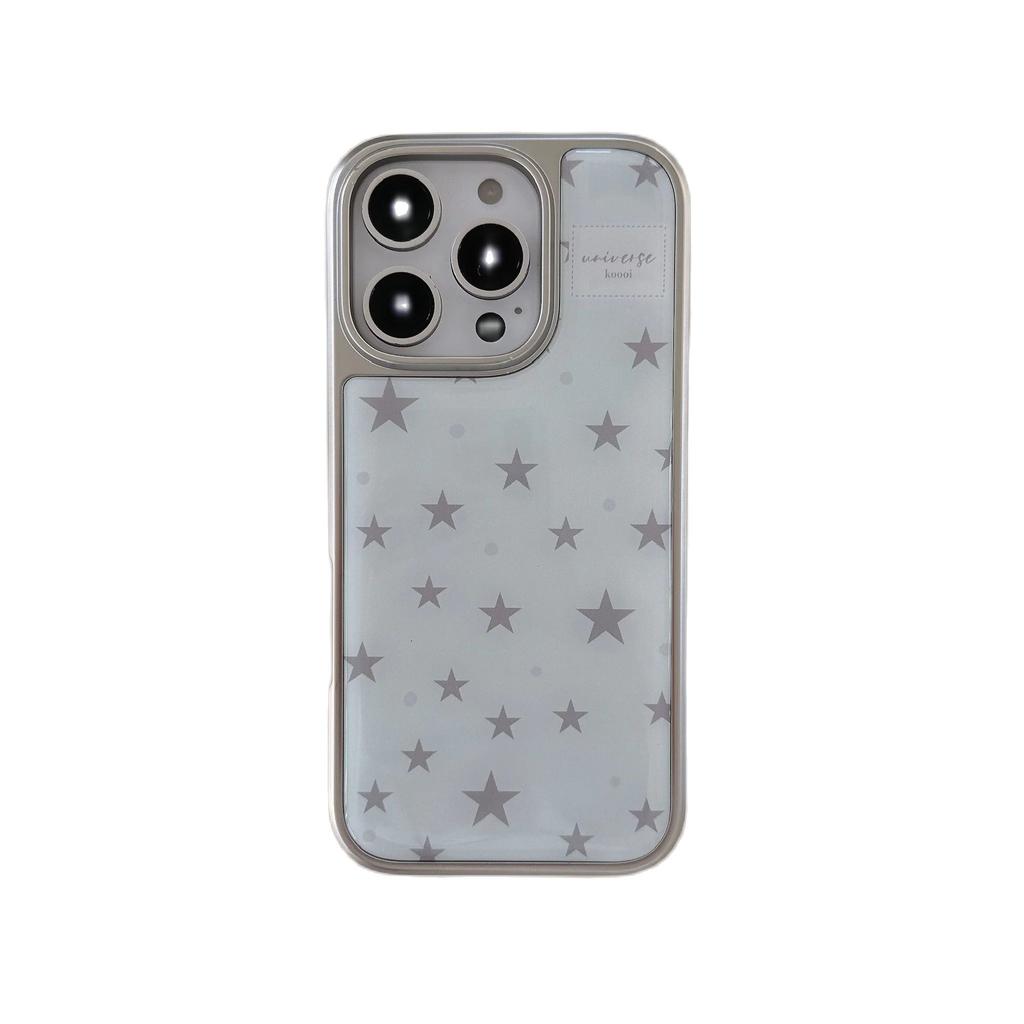 Full Screen Grey Five Pointed Star Grey Wave Point Mint Blue Cover Case for iPhone 13 14 15 16 Pro Max Glossy Shockproof Phone