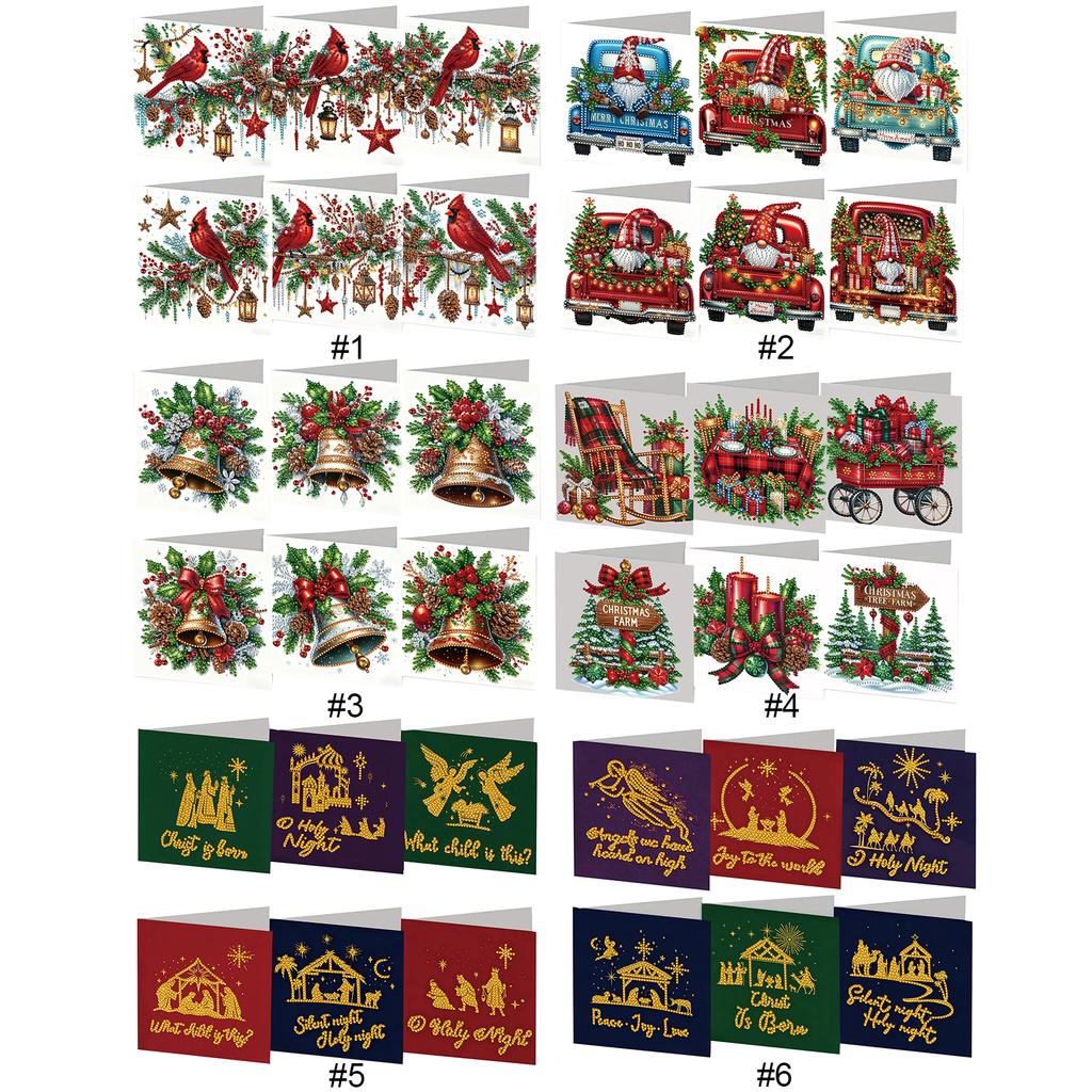 6pcs Xmas Pattern DIY Diamond Painting Daily Wishing Cards with Envelope for Birthdays Thanksgiving & Special Occasion
