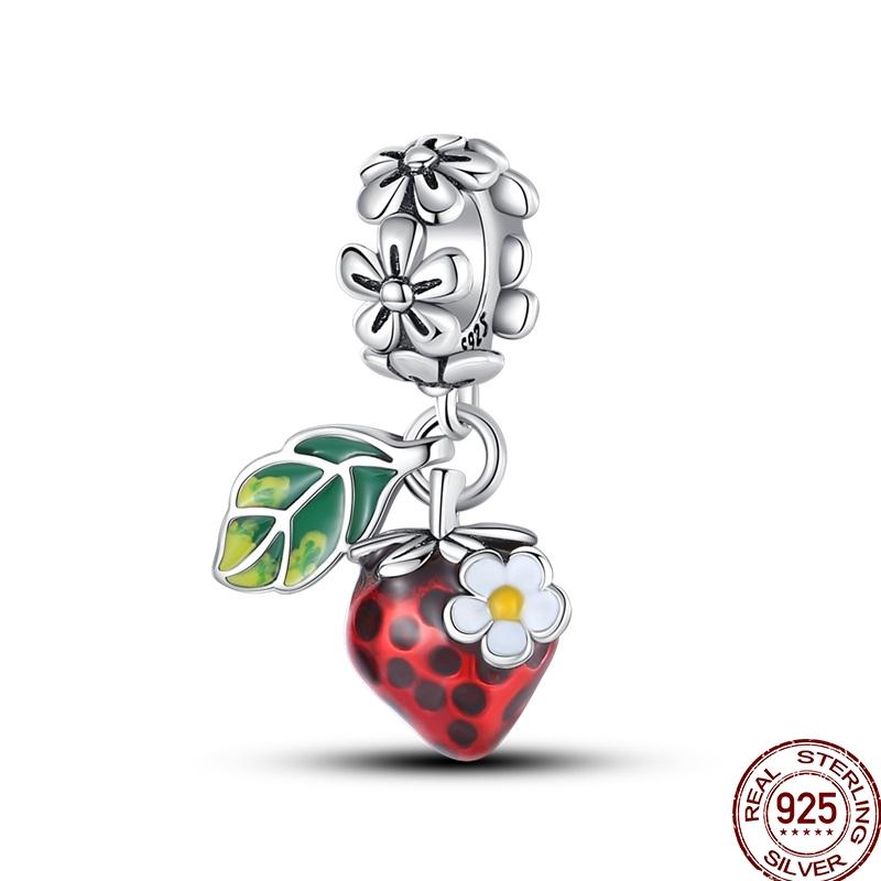 Newstering Copper Cherry Strawberry Fruit Series Charms Beads Fit 3Mm Original Bracelets Diy Birthday Jewelry Gifts