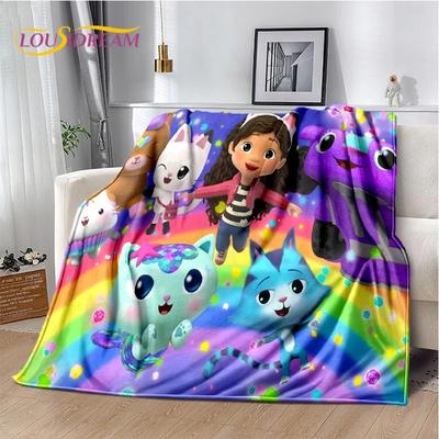 Cartoon Niedlich Gabbys Puppenhaus Mädchen Weiche Flanelldecke für Bett Schlafzimmer Sofa Picknick, Überwurfdecke Kinder Outdoor Freizeit Geschenk