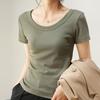 Casual Summer T Shirt For Women With High Elastic Ribbed Fabric And U Neck Design