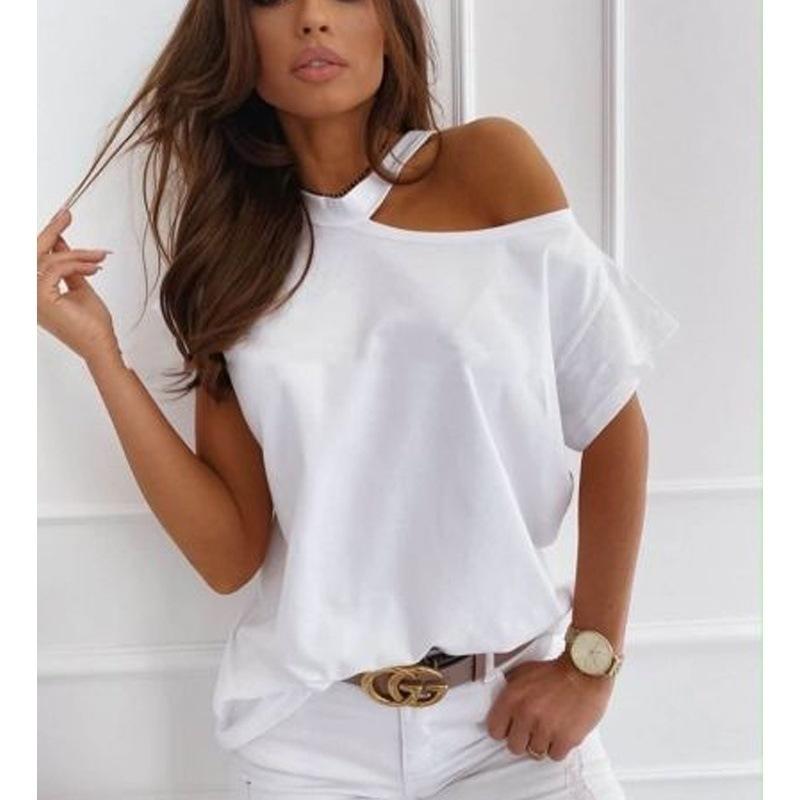 Pure Color Hang Neck Fashion Casual Short-sleeved T-shirt