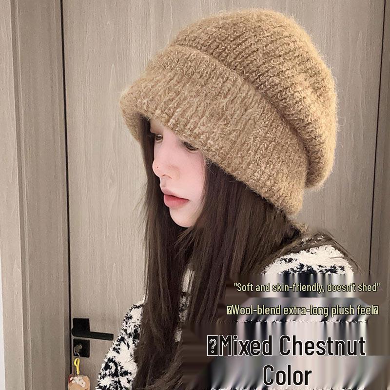 Übergroße Strickmütze im japanischen Stil für Damen - Kuschelig, dick und ohrenwärmend für Herbst und Winter