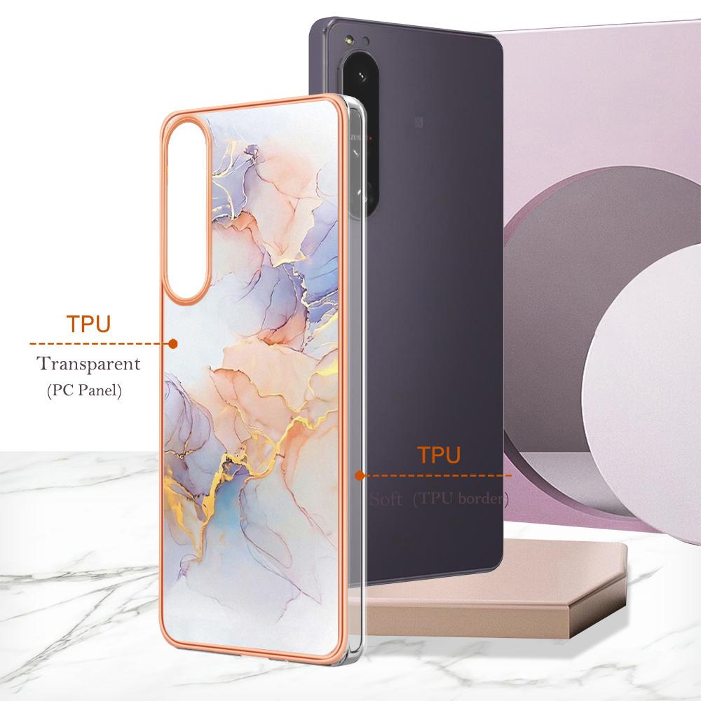 Phone Cover for Sony Xperia 1 IV 5G,YB IMD Series-1 Marble Floral Pattern IMD IML TPU Phone Case
