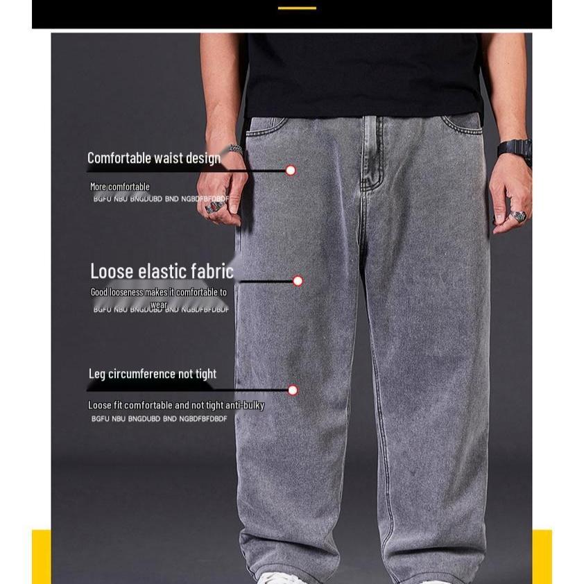 Pánské volné rovné džíny plus size - Široké nohavice s elastickým pasem na podzim