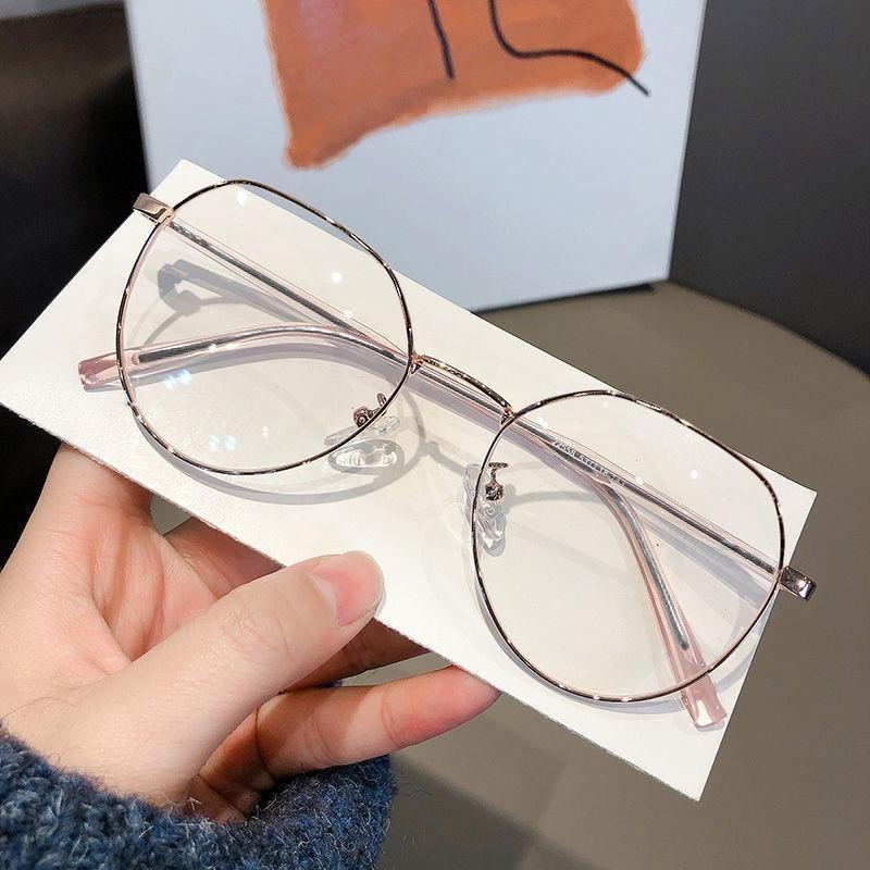 2PCS Transparent Photochromic Oval Glasses  Women's Stainless Steel Frame PC Material Fashionable Metal Chain