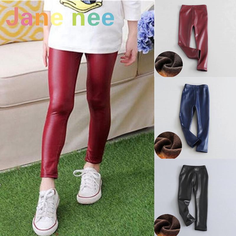 Leggings en Faux cuir Pu pour enfants, pantalons chauds d'hiver pour filles de 2 à 10 ans