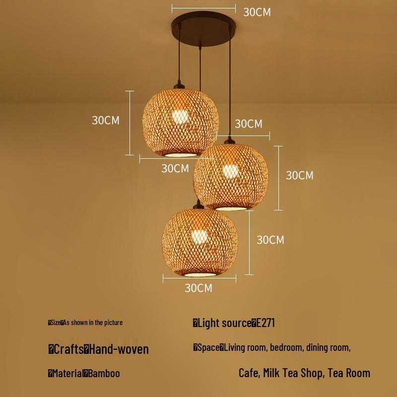 Bamboo Rattan Pendant Lamp: New Chinese & Japanese Style Zen Lighting for Tea Room & Dining, Antique Lantern Design.