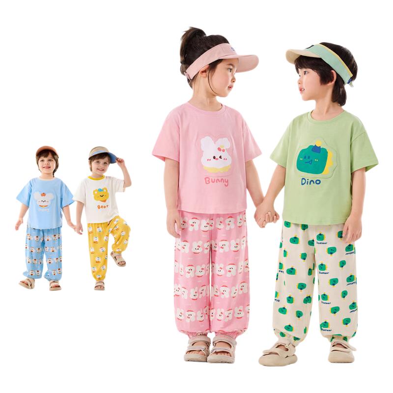 Dudu Home Kids' Summer Cartoon Short Sleeve Anti-Mosquito Set
