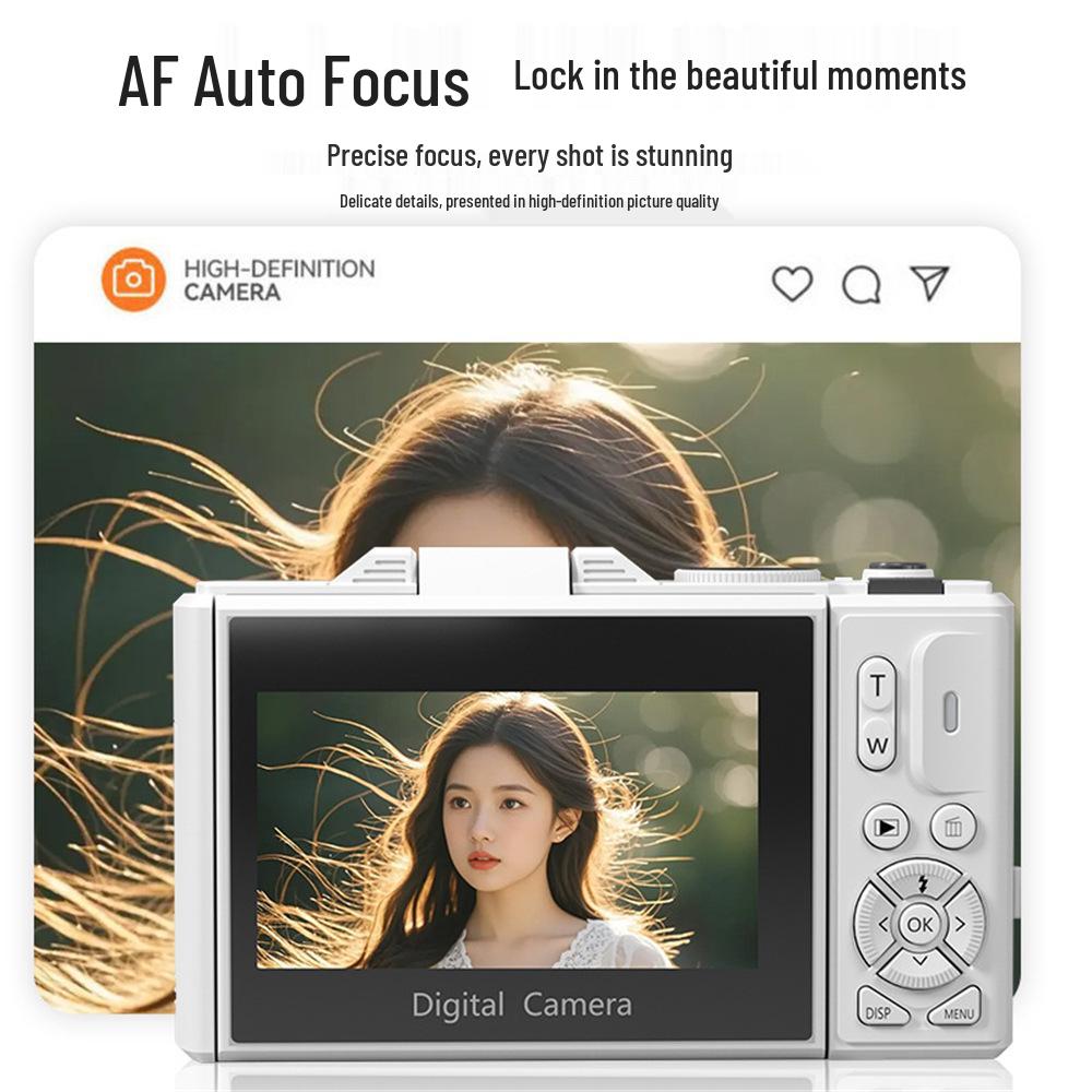 5K HD Flip Screen Camera WD08 with WiFi, Autofocus, Beauty Filters, Retro Mirrorless Design.