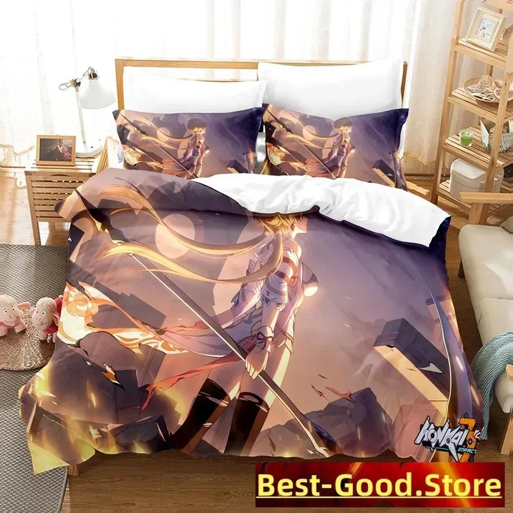 Honkai Impact 3 Bedding Set Printed Bed Set With Pillowcase Bed Duvet Cover Soft Single Double Queen Super King Size Bedroom