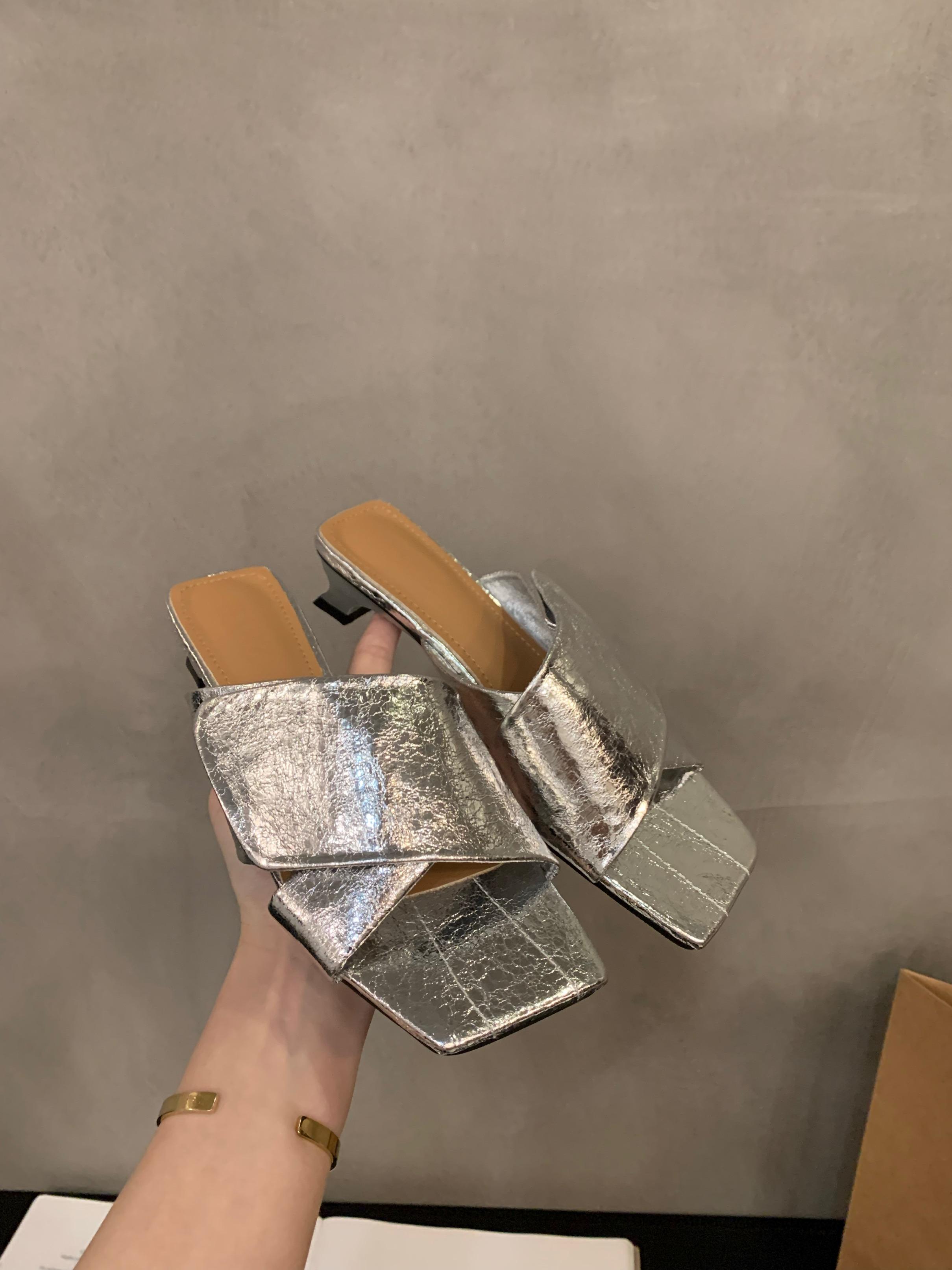 

Bailamos Women s Slippers Thin Med Heels Slippers Square Toe Cool Ladies Outside Slippers Beach Sandals Mujer 35