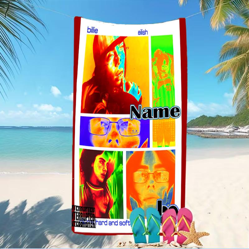 Customizable personalized beach towels Billie Eilish themed designs.Suitable for the beach, yoga, sports;ideal as beach accessories