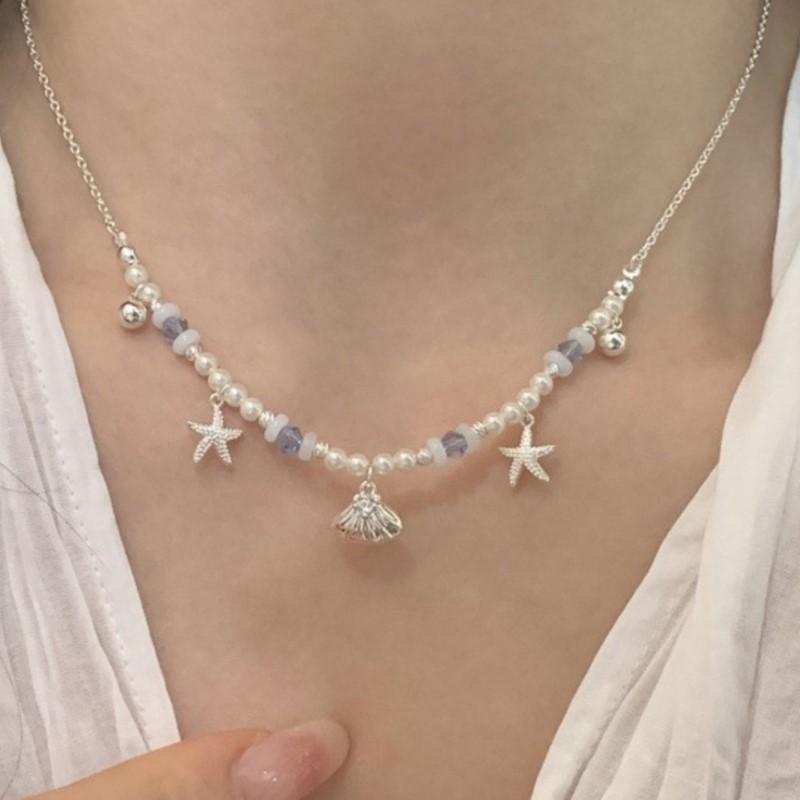 VENTFILLE 925 Sterling Silver Shell Star Necklace for Women Pearl Crystal Beads Sweet Romantic Originality Jewelry Gift Dropship