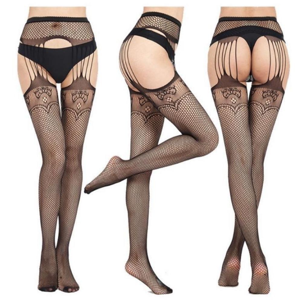 New Anti-hook Fishing Net Sexy Transparent Four-sided Hollow Women's Pantyhose Open Female Garter Socks Jacquard Garter Belt