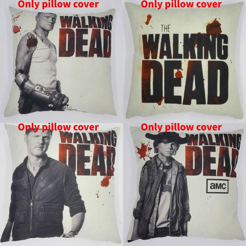 Premium Grey Linen Walking Dead Sofa Pillow Case For Fans Of Zombie Series 45x45cm