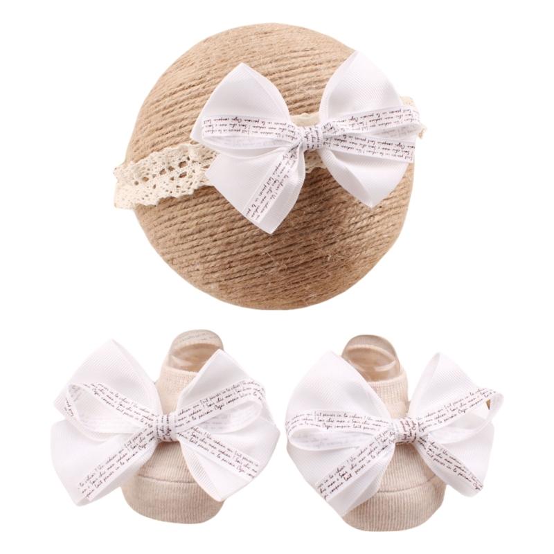 

Infant Lace Headband Pairs with Not Slip Socks Fashionable Baby Lace Headband Socks Perfect for Photoshoots & Parties белый