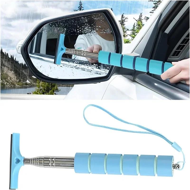 Retractable Car Rearview Mirror Wiper Stainless Steel Telescopic Layered Brush Head Window Wash Cleaning Brush Handheld Wiper