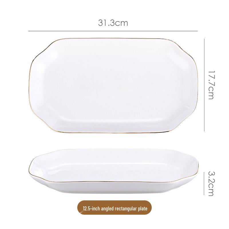 Gold-Rimmed Nordic Fish-Shaped Ceramic Plate for Steamed Fish - Large Household Dish